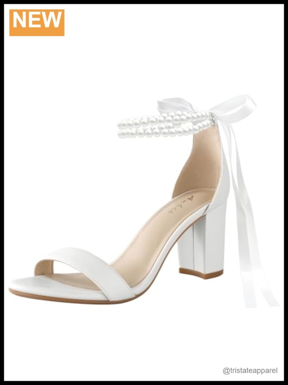 Pearl Bow Heeled Sandals Chunky Open Toe Ankle Strap Wedding Shoes
